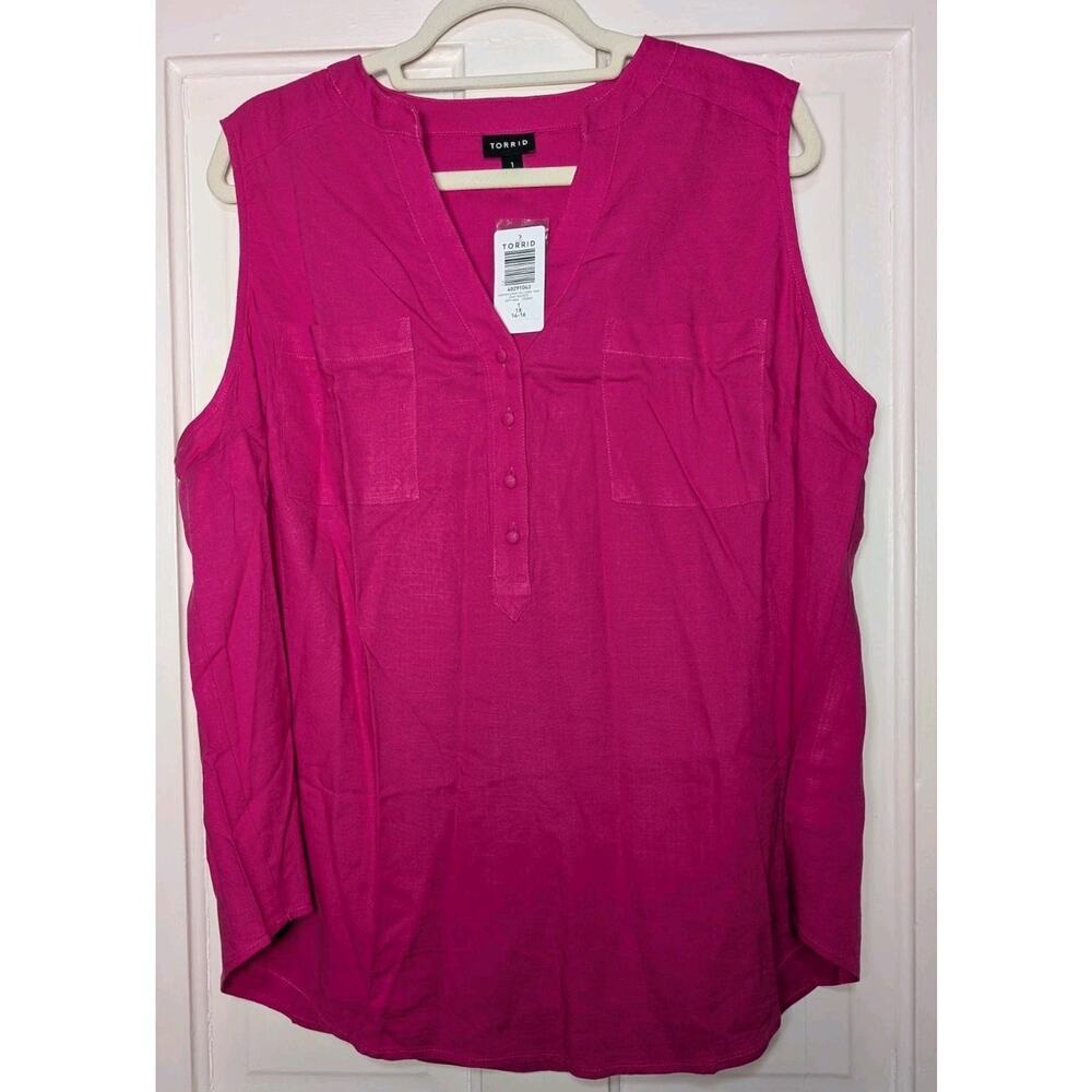 Torrid Harper Linen Blend Pullover Tank 1X Women's Pink Peacock (941) NWT